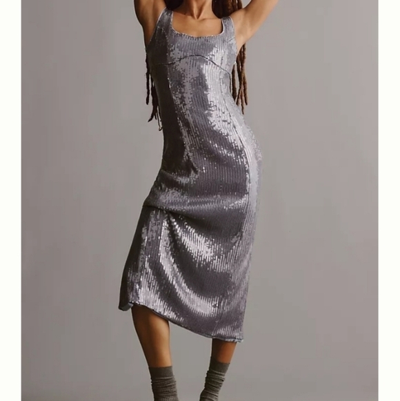 Pilcro Dresses & Skirts - Pilcro Sequin Slim Midi Dress in Blue/Silver